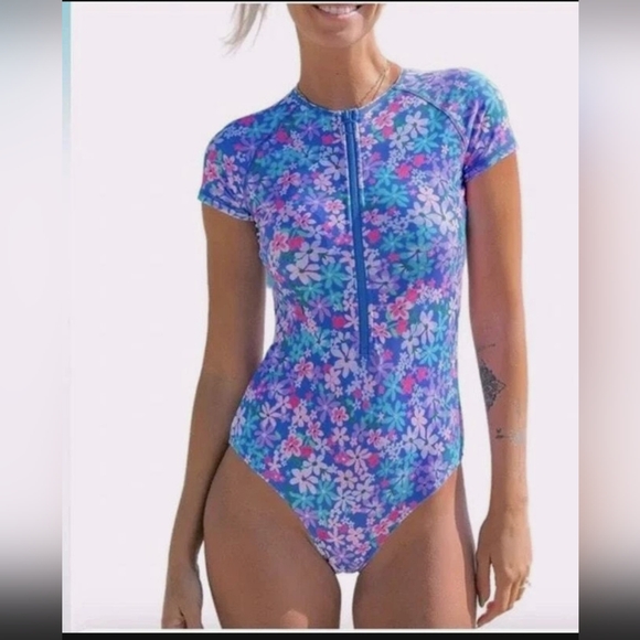 Cupshe Other - NWT Cupshe Floral Print Front Zip Rashguard One Piece Swimsuit
